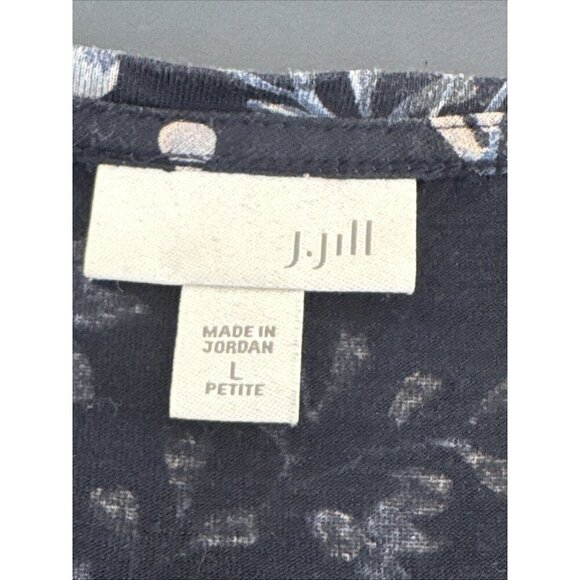 J Jill Women's L Petite Mixed Print Knit Peasant Pleated Top Blue Floral - Picture 6 of 10